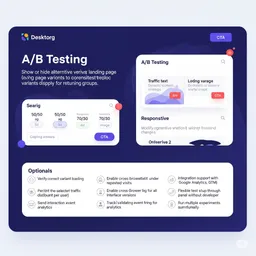 desktop preview showing A/B test between two versions of a hero banner with different CTAs