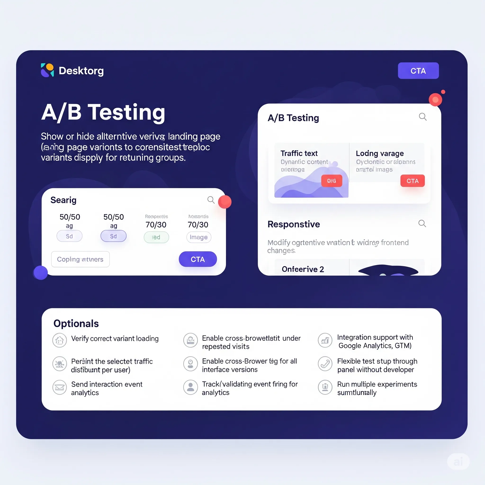 desktop preview showing A/B test between two versions of a hero banner with different CTAs