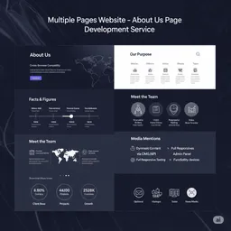 desktop preview of About Us page showing company history in a styled timeline format