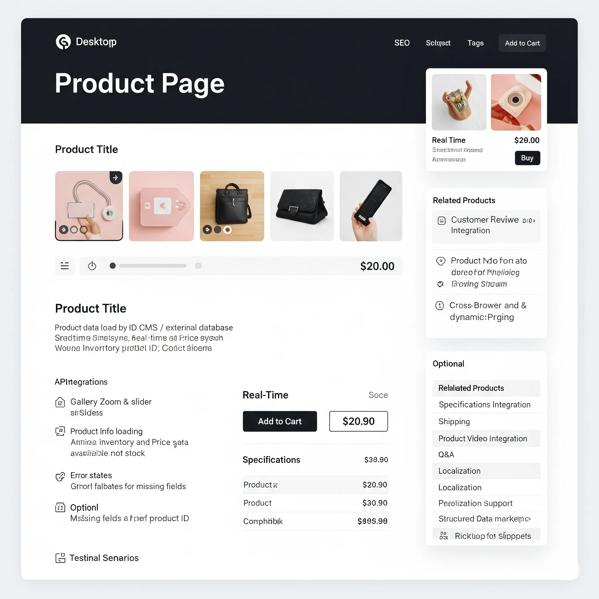 desktop view of product page featuring prominent add-to-cart button with smooth animation on click