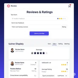desktop view of customer review submission form with animated star rating selector and live validation