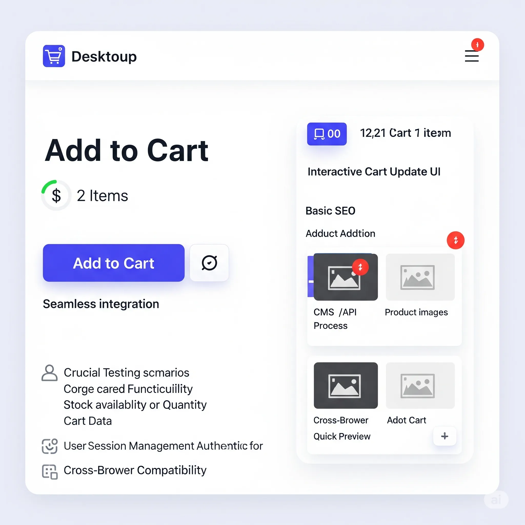 desktop preview of add-to-cart feature with prominent add button and smooth confirmation animation