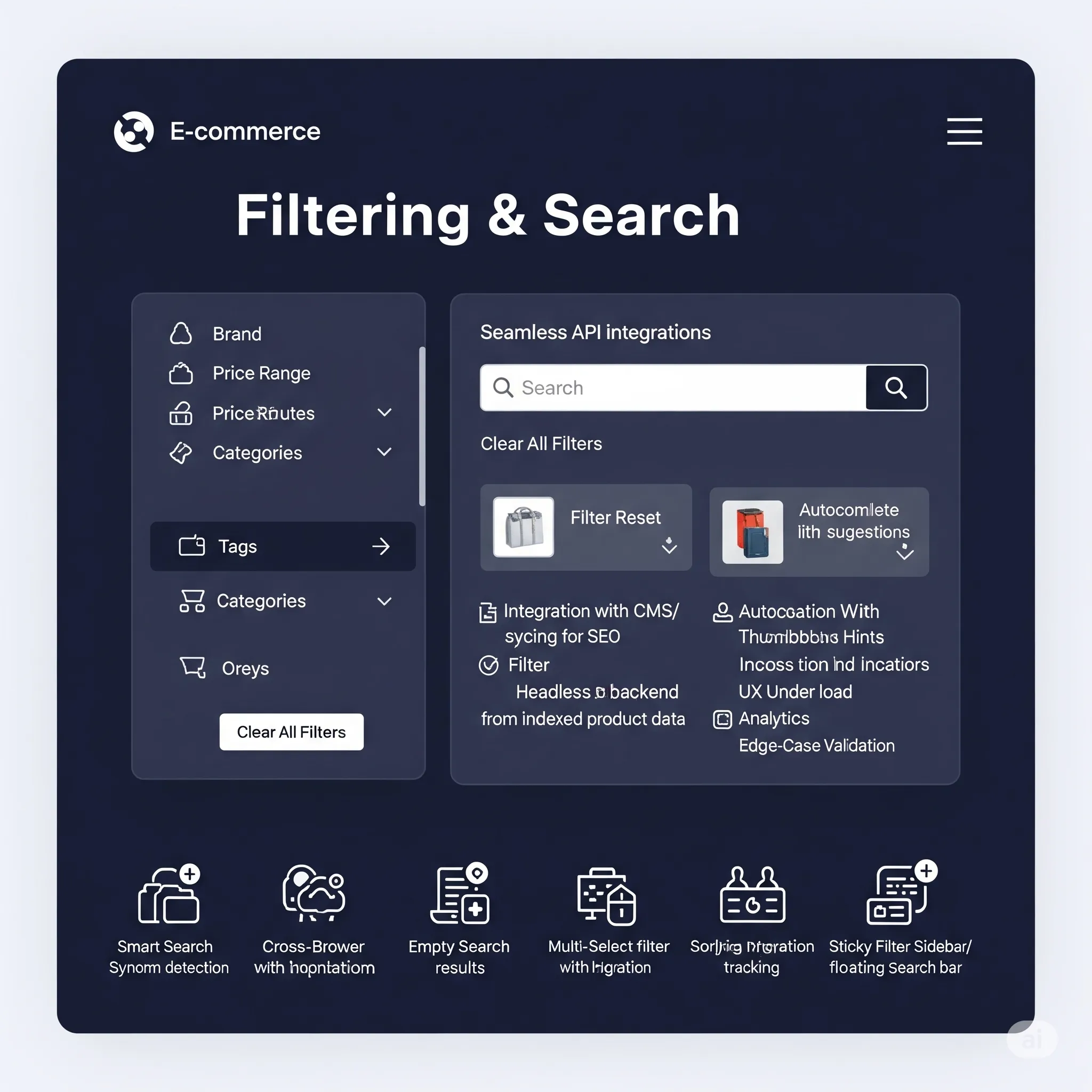 desktop view of product filtering panel with brand and price filters applied in real time