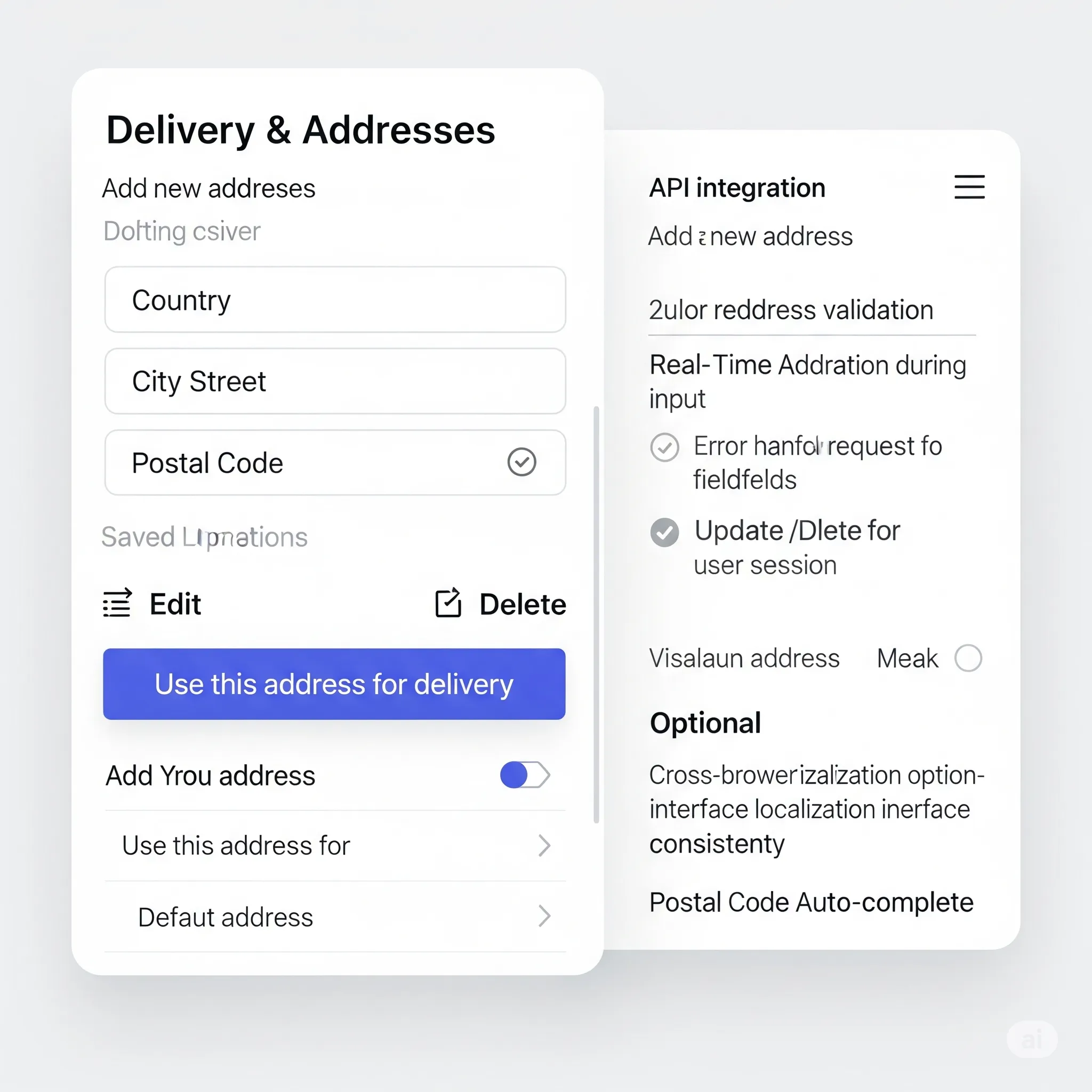 desktop version of delivery selection screen with default address indication and fast-loading layout