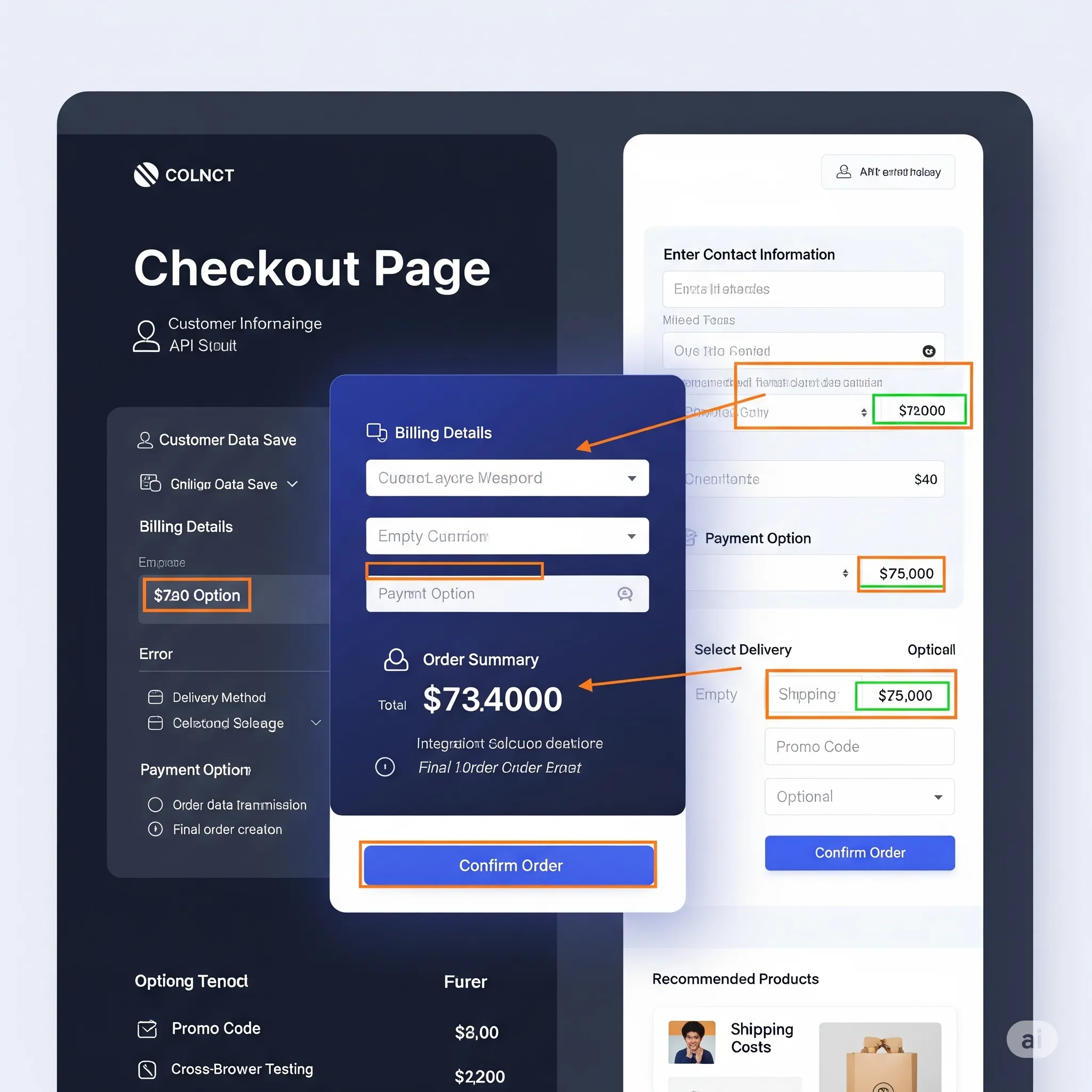 desktop version of checkout page demonstrating real-time price updates based on selected shipping option
