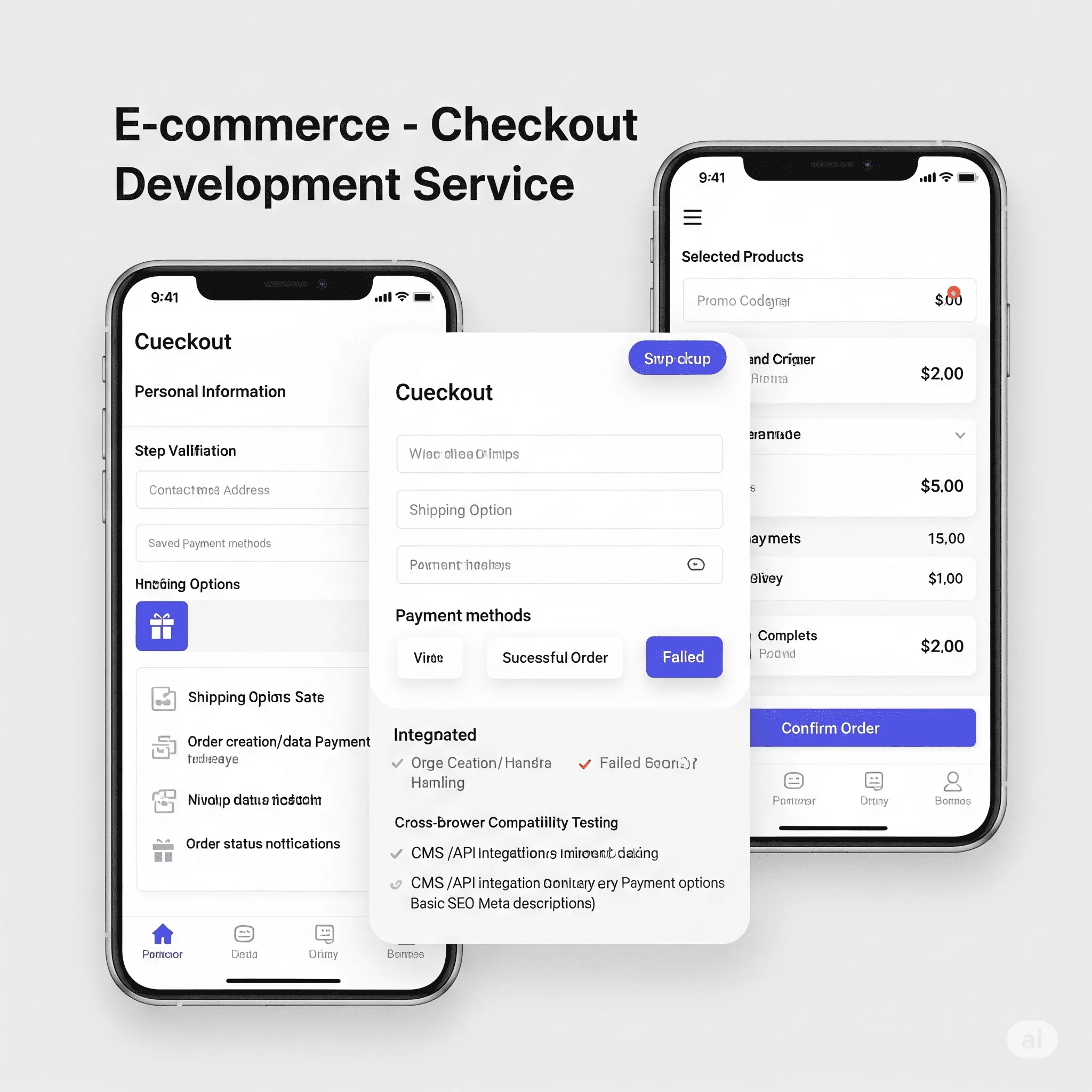 desktop preview of checkout screen with selected products summary and payment method selection