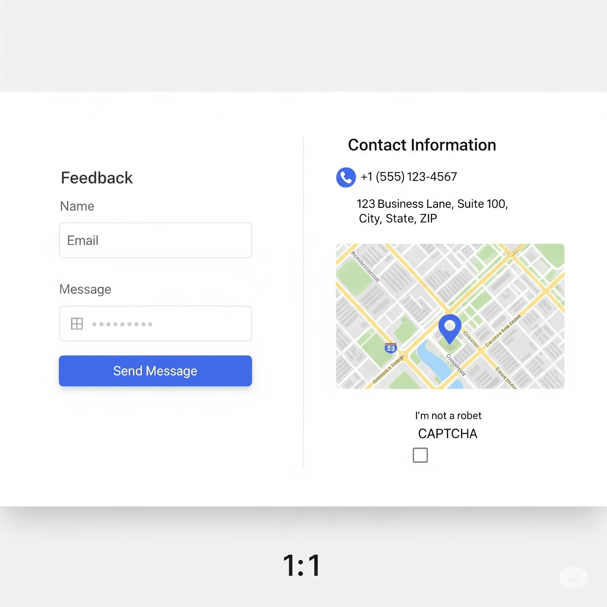 desktop view of contact page showing embedded interactive location map and contact info
