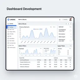 desktop preview of dashboard with key metrics, summary widgets, and clean data layout