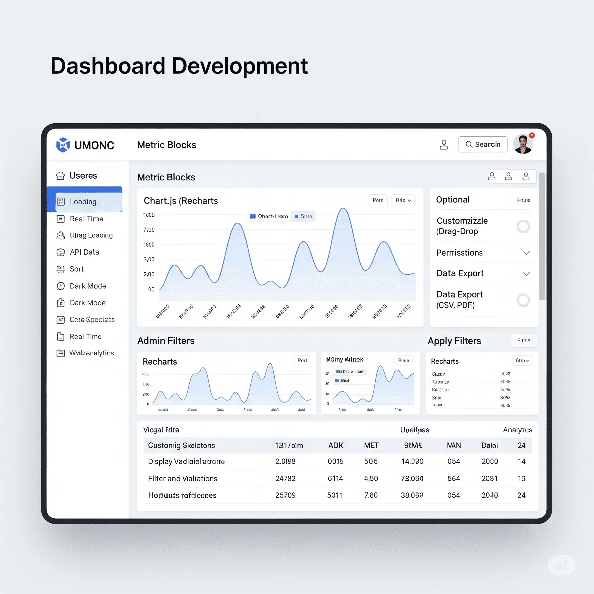 desktop preview of dashboard with key metrics, summary widgets, and clean data layout