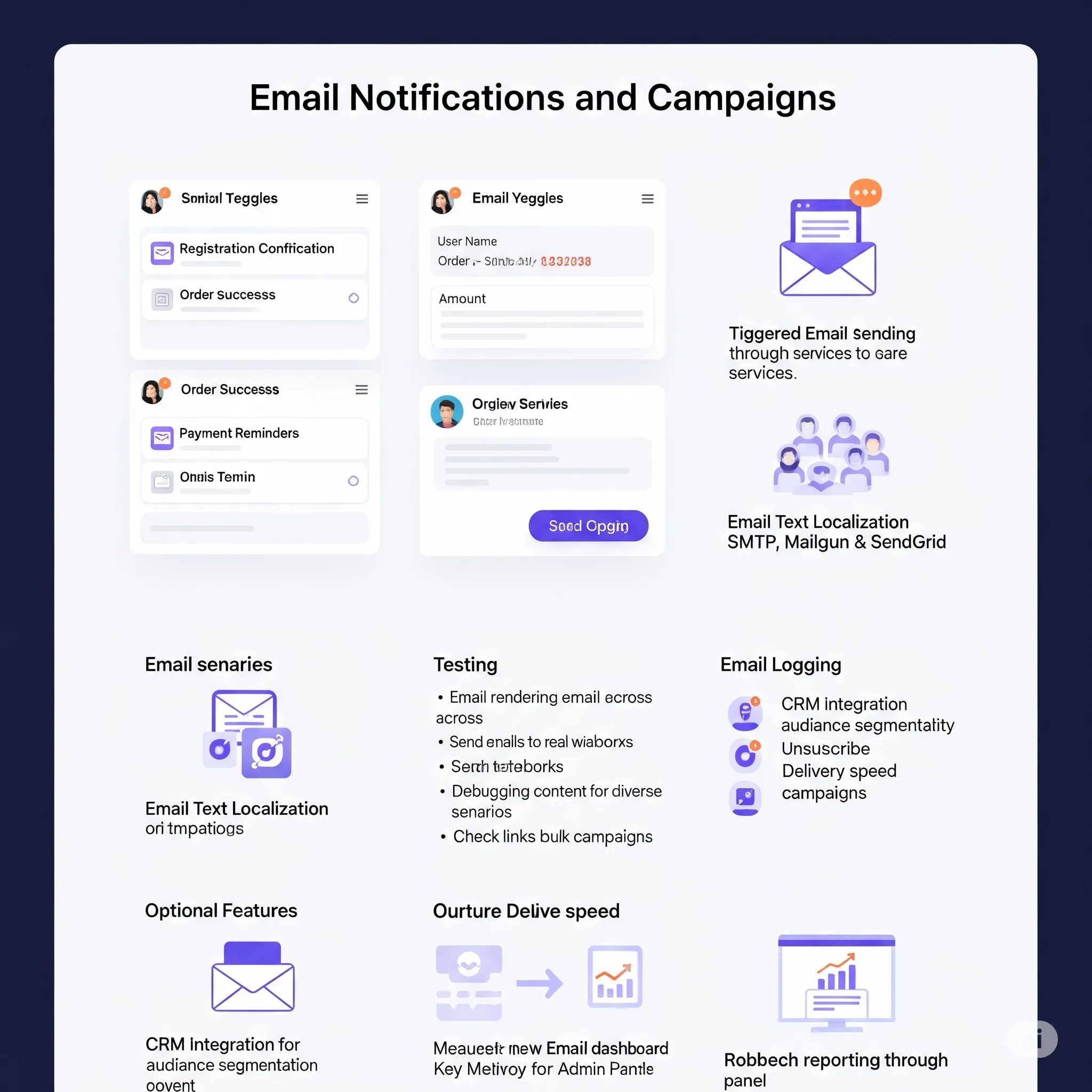 desktop interface for scheduling email campaigns with segmented lists, send time options, and performance tracking