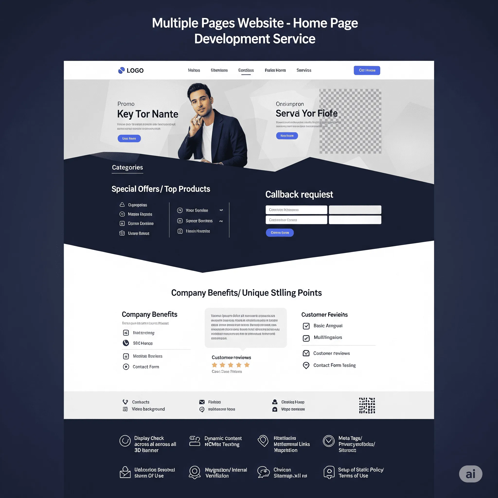 desktop view of homepage highlighting category blocks, special offers, and trust-building elements