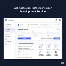 desktop interface showing import/export panel with CSV and XLSX file upload options