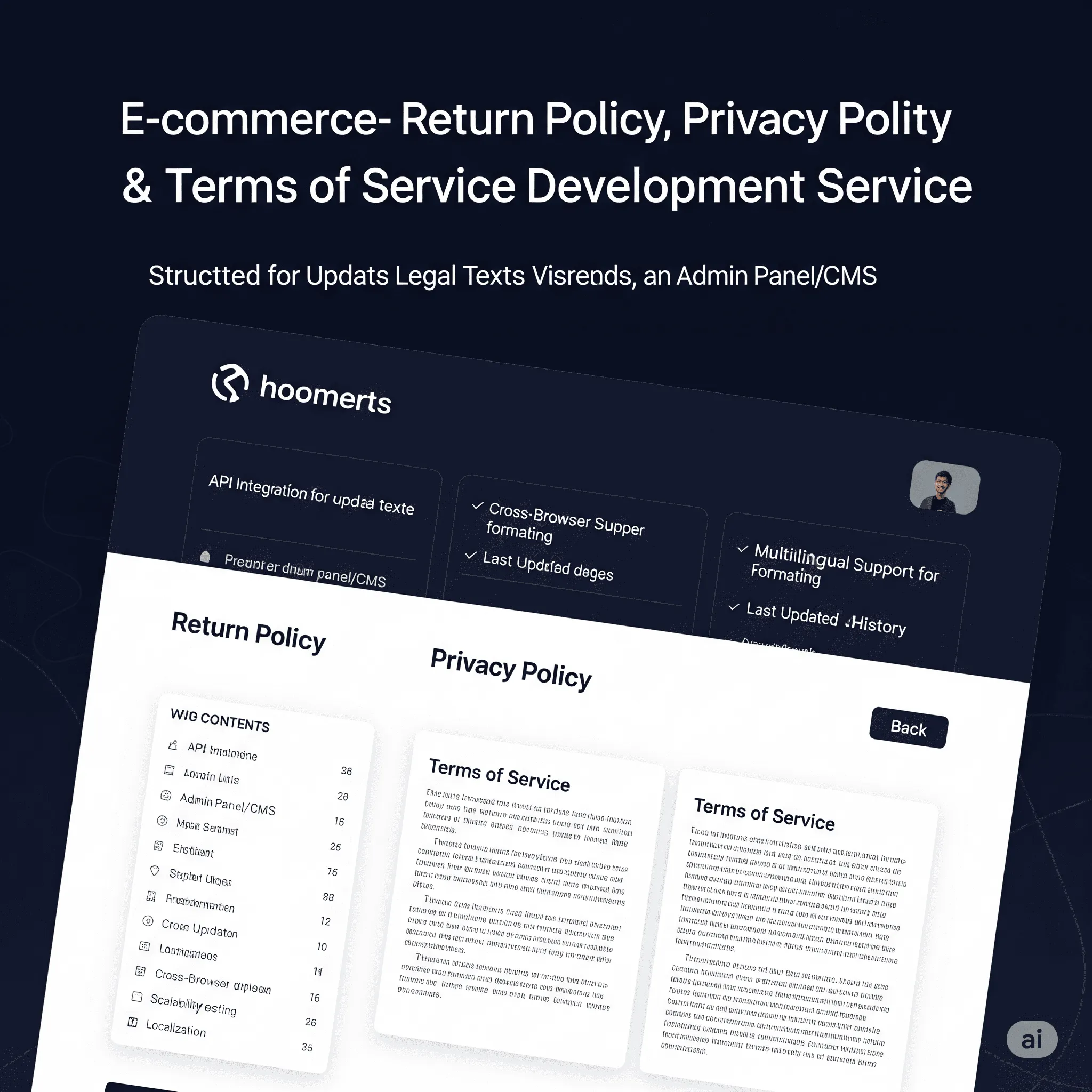 desktop view of site footer with visible links to Return Policy, Privacy Policy, and Terms of Service pages