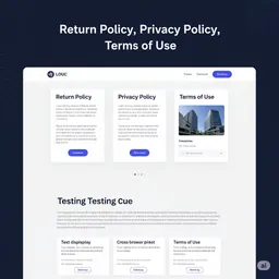 desktop view of structured legal pages layout with clear section navigation for return policy, privacy, and terms