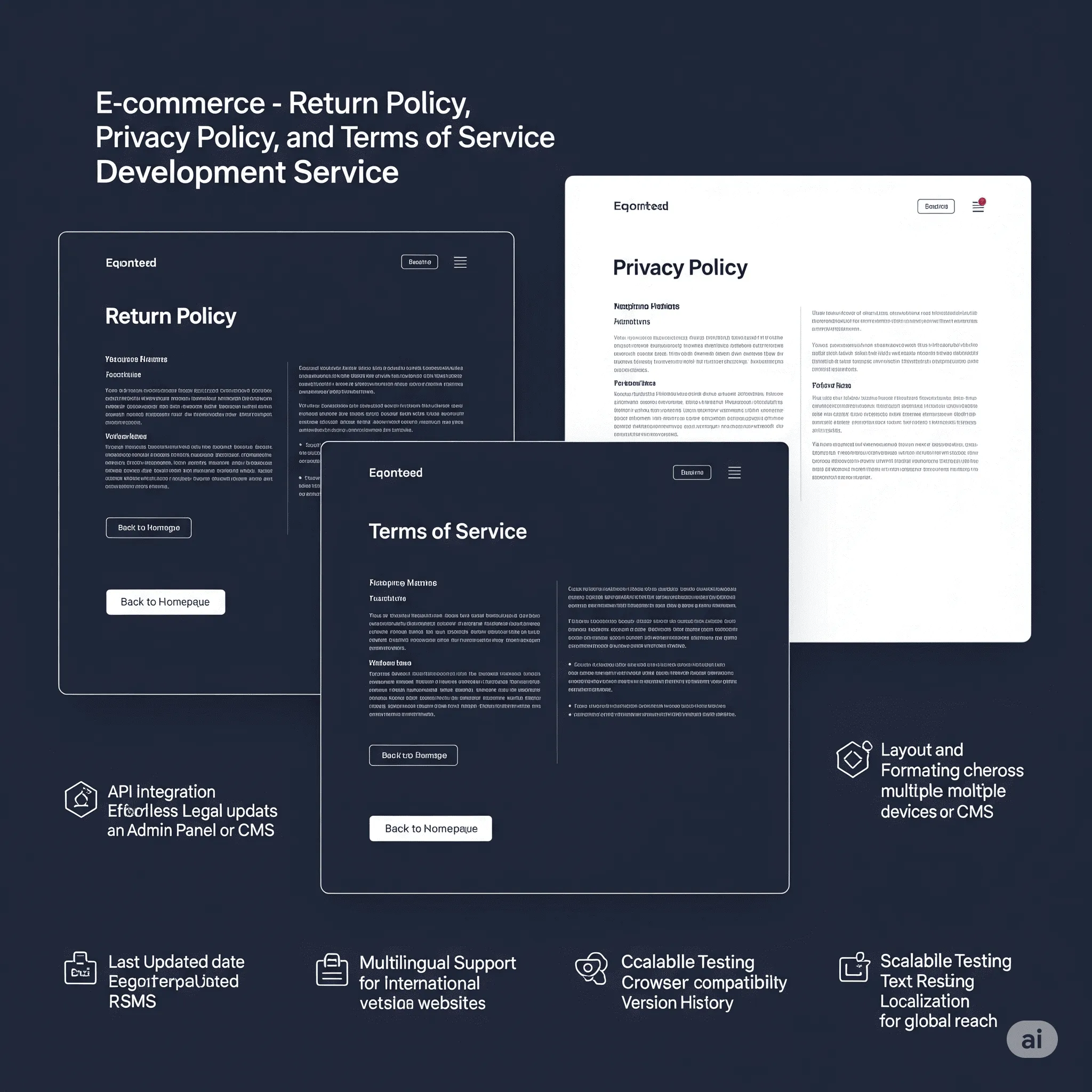 desktop preview of return and privacy policy page showing structured layout with headings, lists, and highlights