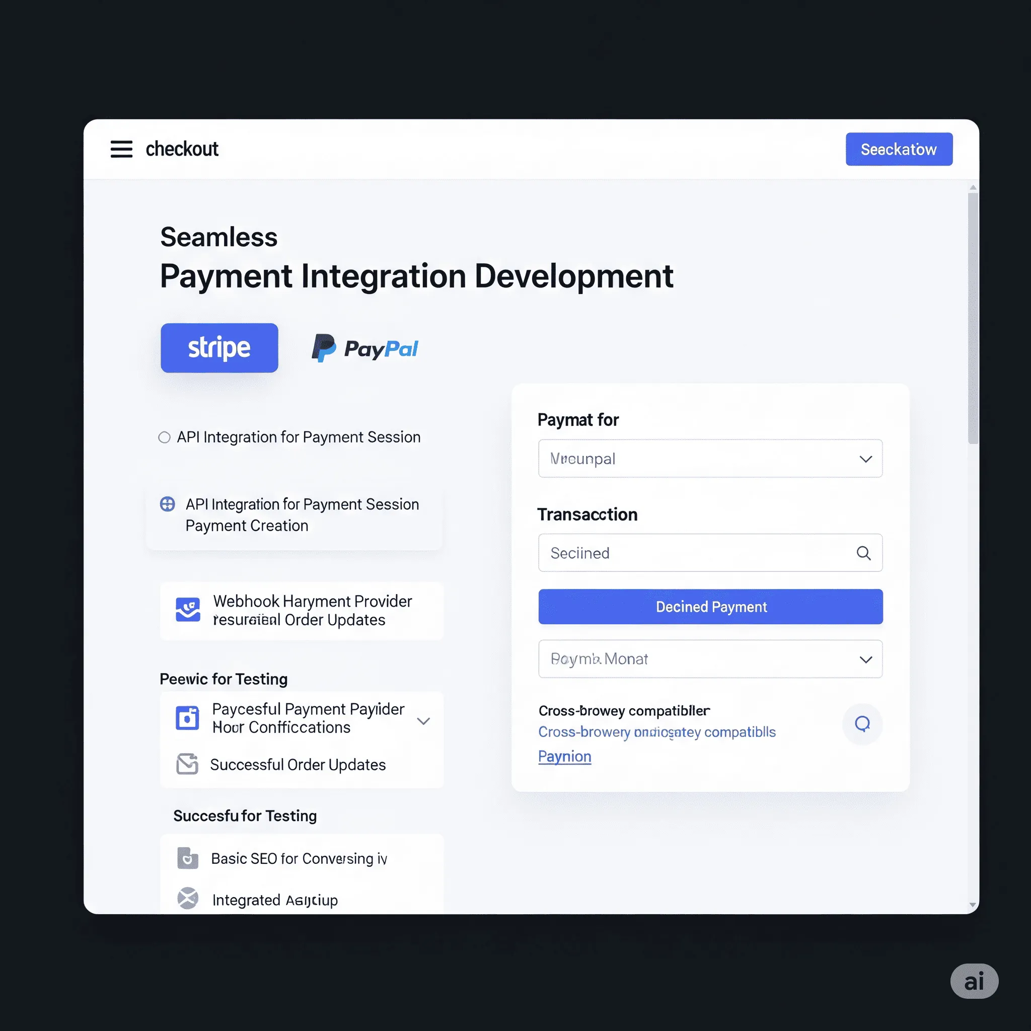 desktop screen showing payment success notification and order confirmation message