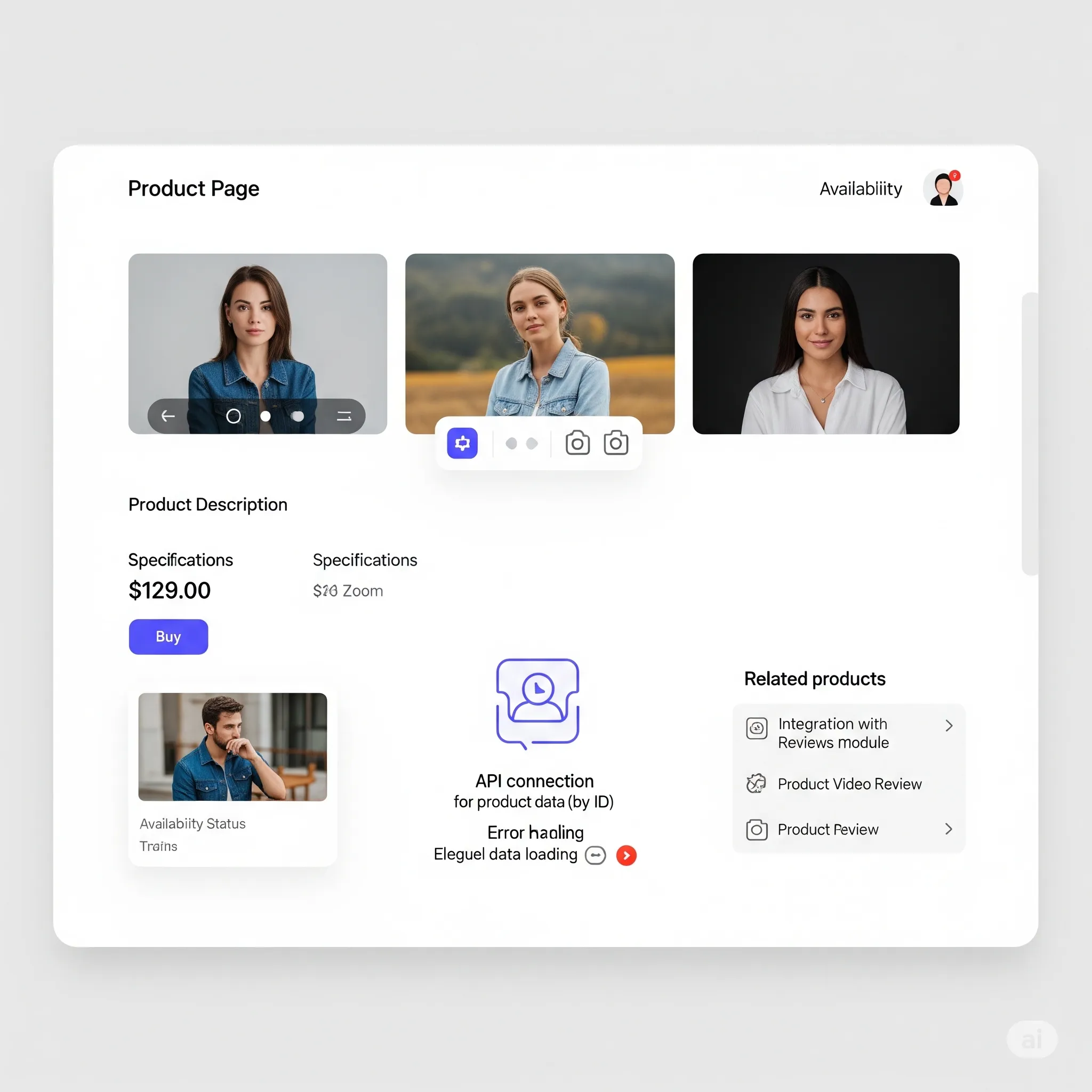 desktop preview of product page with related products section and fast load times
