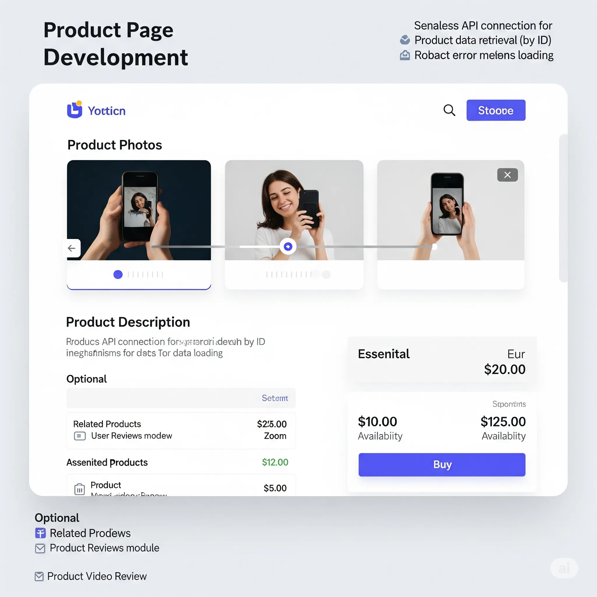 desktop view of product page showing product description, technical specs, and price