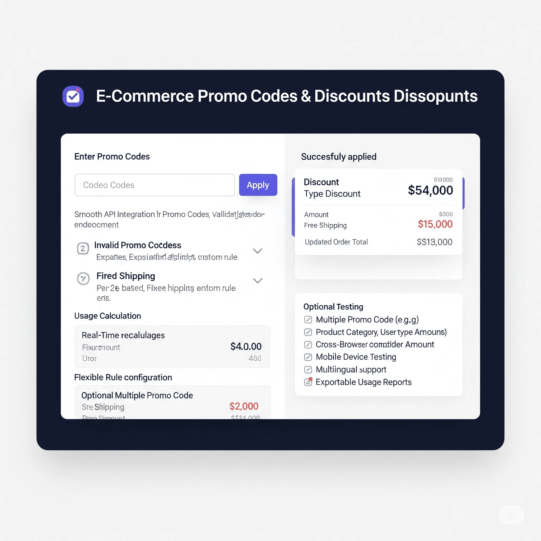desktop preview of promo code input field with confirmation of applied discount and updated total price