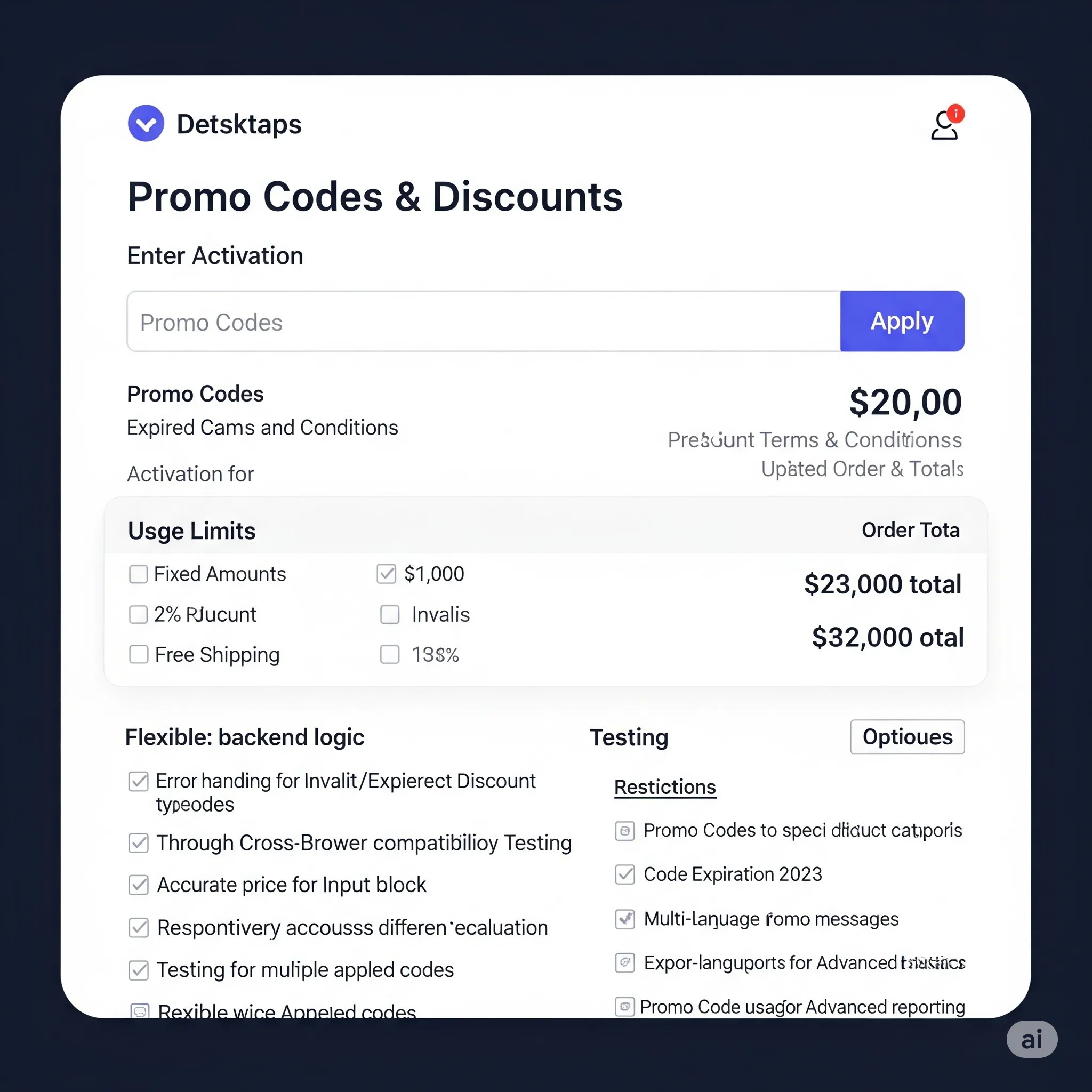 desktop preview showing validation error for expired or invalid promo code input