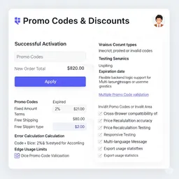 desktop view of promo code input field with apply button and smooth discount animation