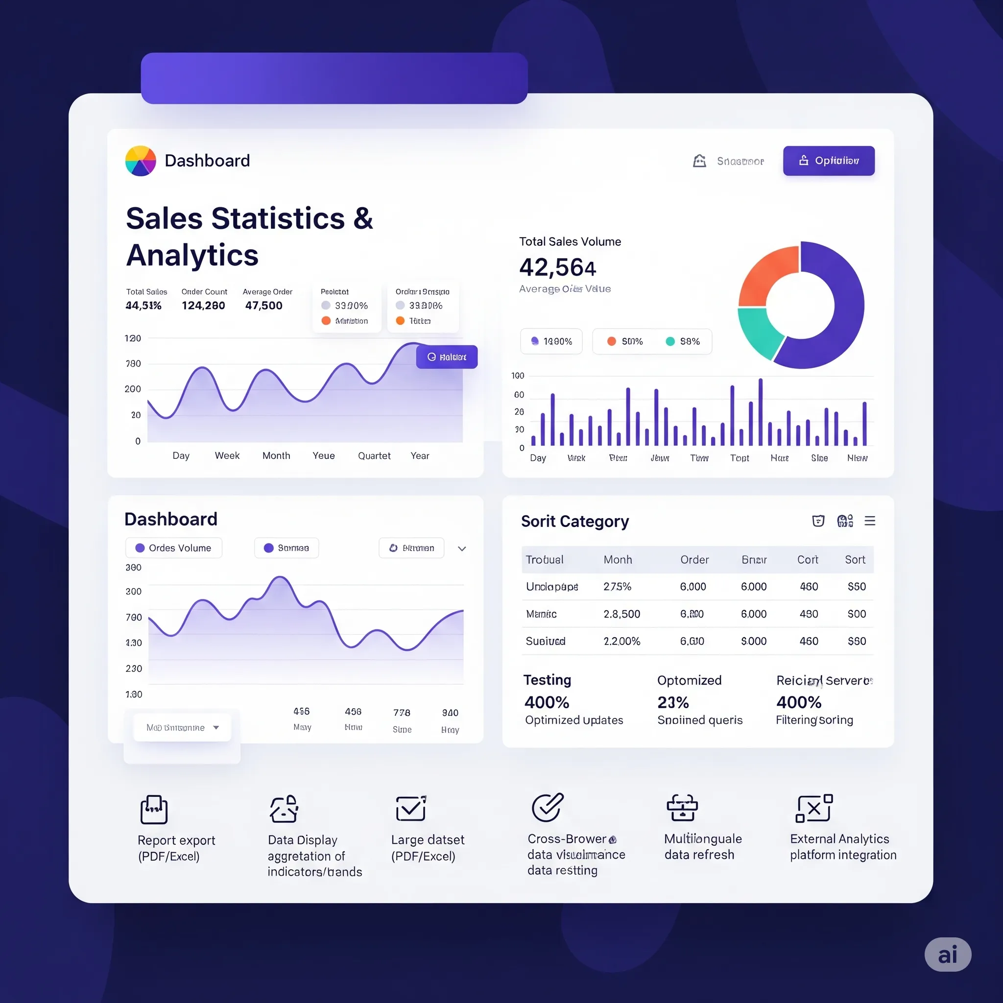 desktop preview of comparative sales graphs highlighting monthly revenue and order trends