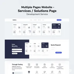 desktop preview of services page showing grouped service cards with interactive tab-based filtering