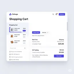desktop interface showing animated add-to-cart button with confirmation visual effect