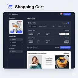 desktop preview of shopping cart page showing product list with quantity controls and total price updates