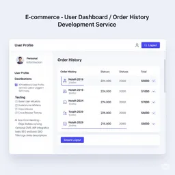 desktop preview of user dashboard showing profile information alongside recent orders list
