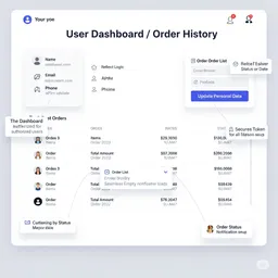 desktop view of user dashboard with profile summary, contact info, and update button