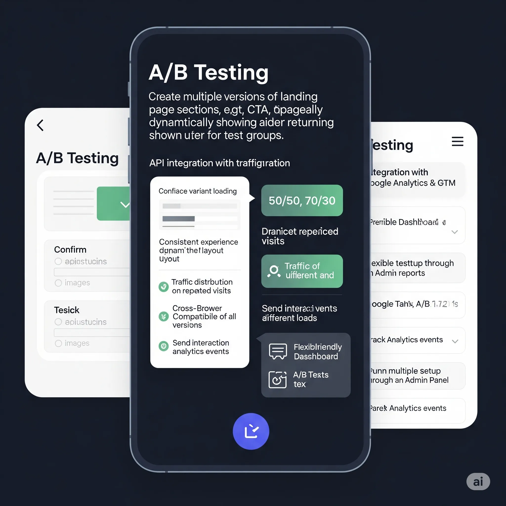mobile screenshot showing tracked success metrics like CTR and conversions for A/B test variants