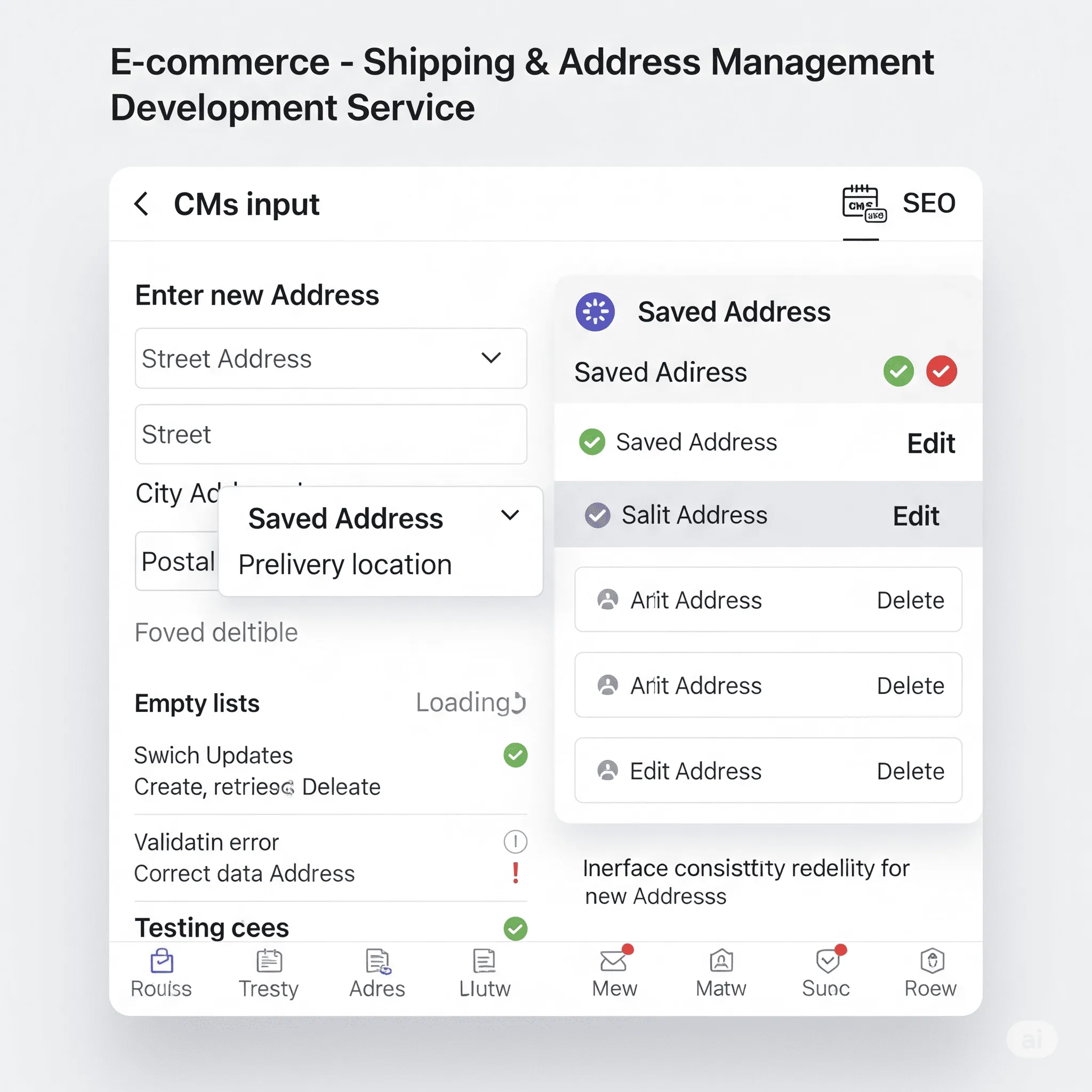 mobile version of the step-by-step address input form optimized for one-handed use