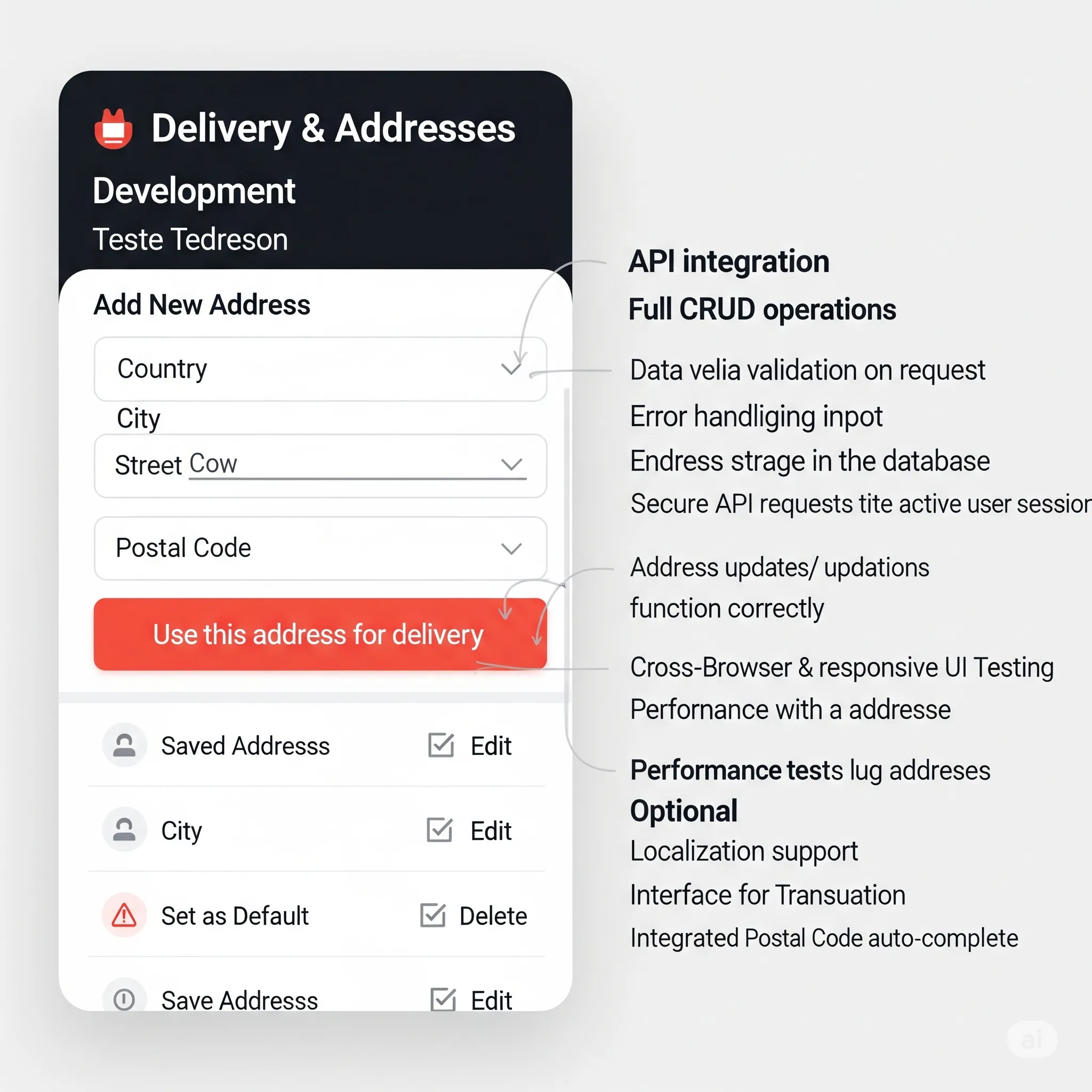 mobile version of delivery screen showing selected address and confirmation prompt before checkout