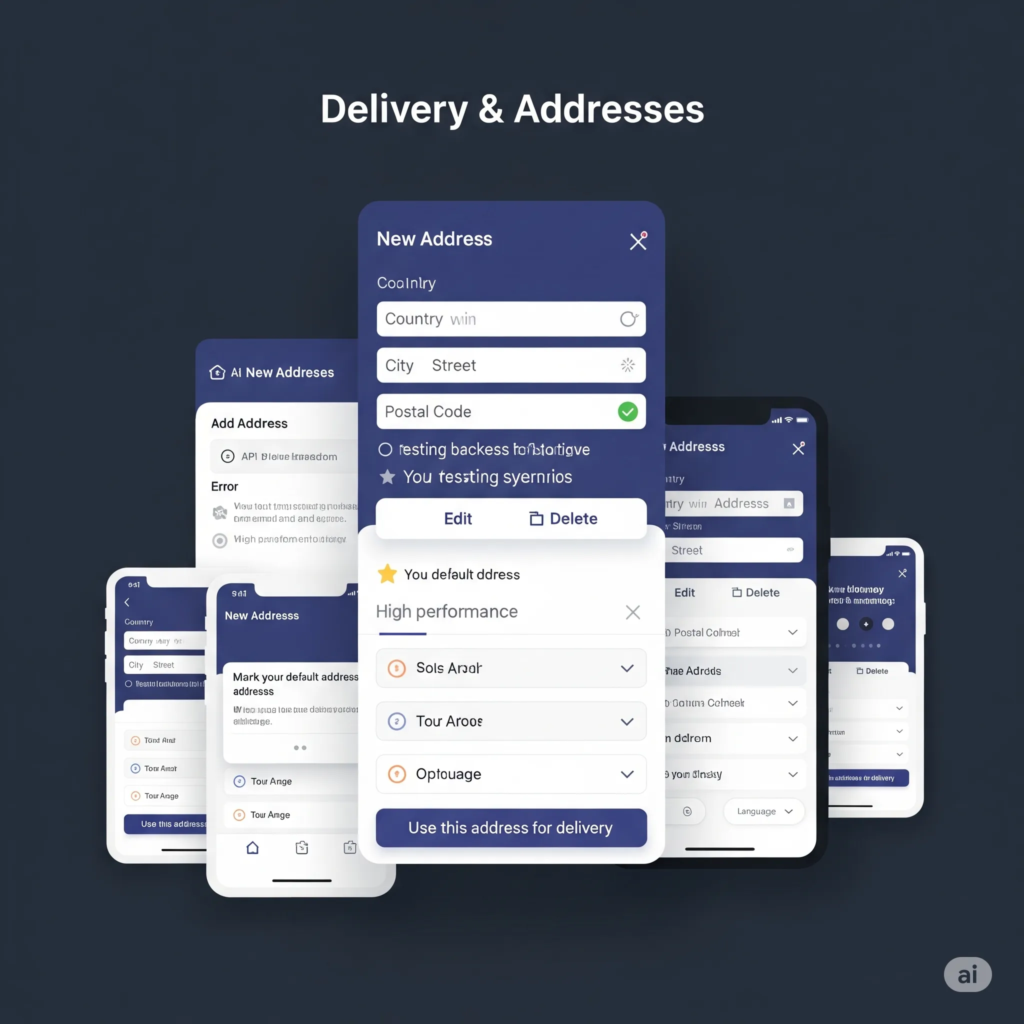 mobile view of responsive delivery address form with country, city, and ZIP inputs optimized for touch