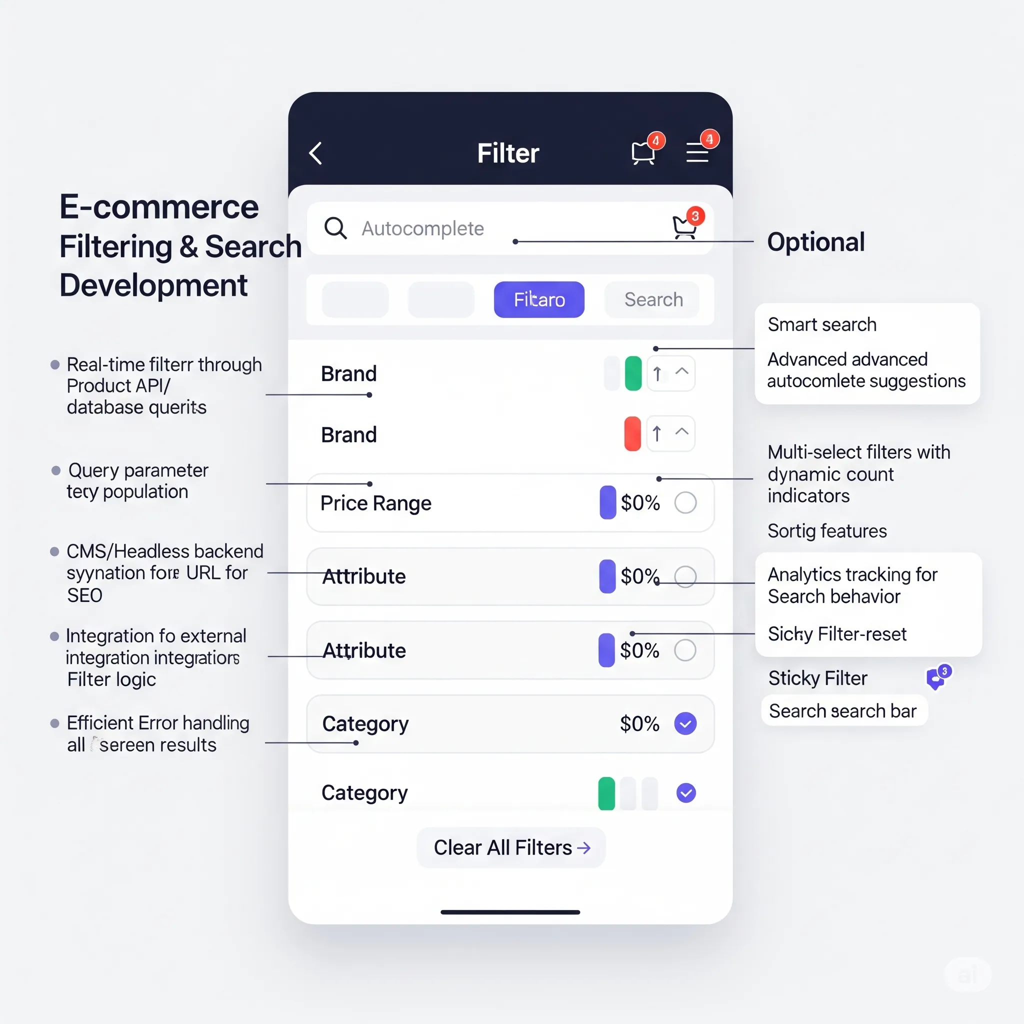 mobile interface with applied filters and product count notification on results update