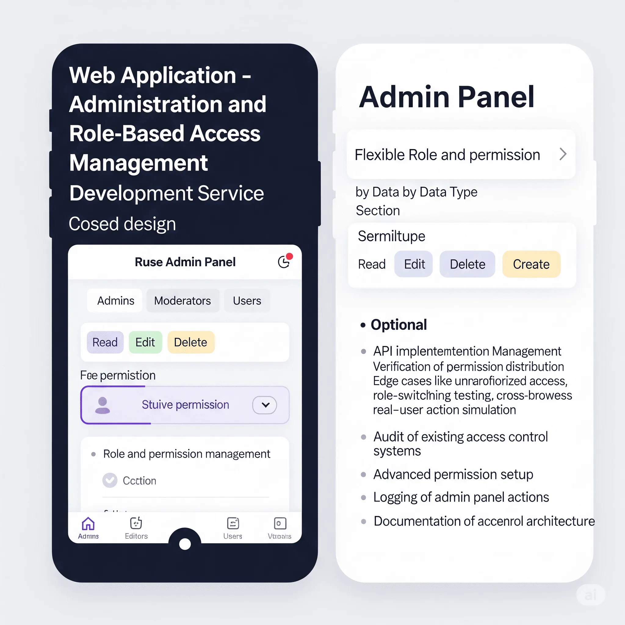 mobile preview of admin panel with editable modal for assigning and editing user roles