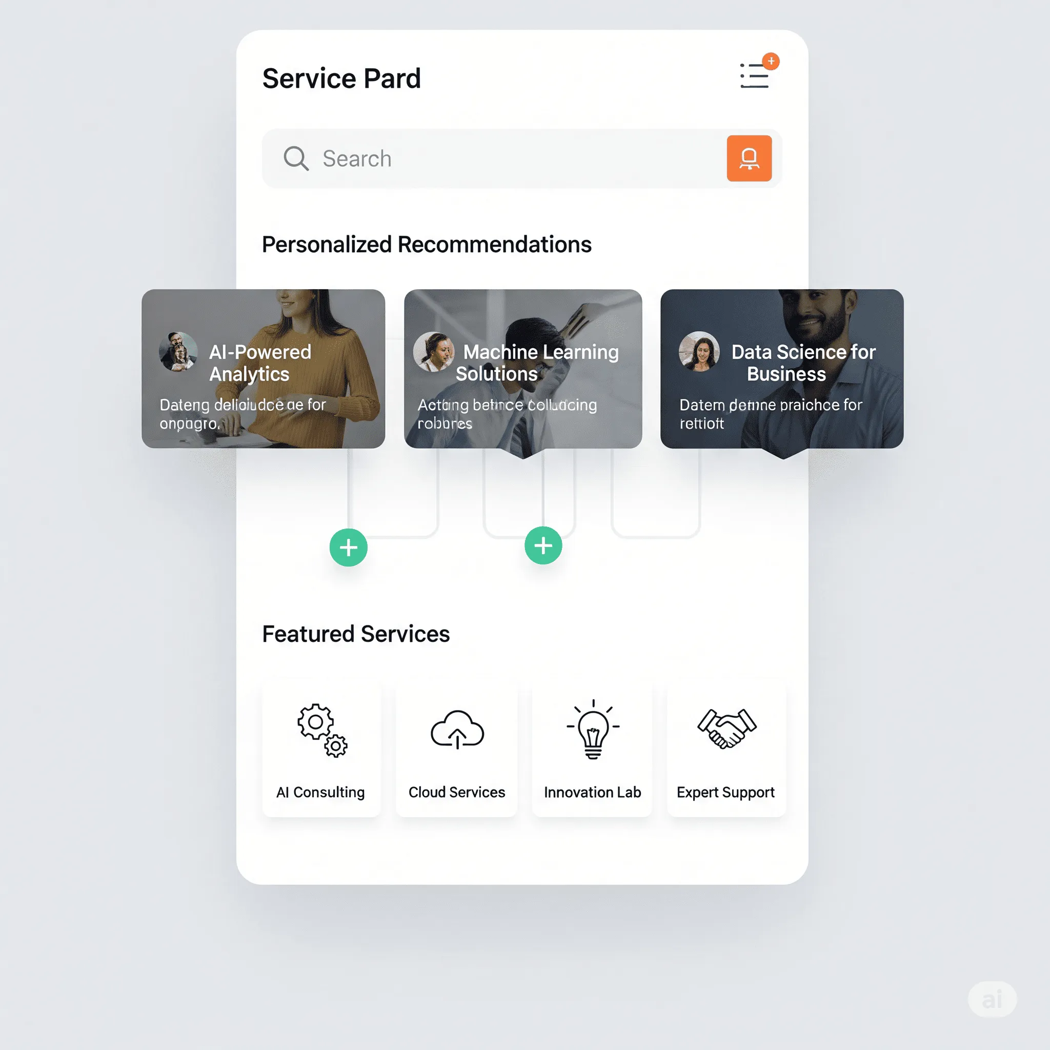 mobile view of AI search module with adaptive design and instant suggestion feedback