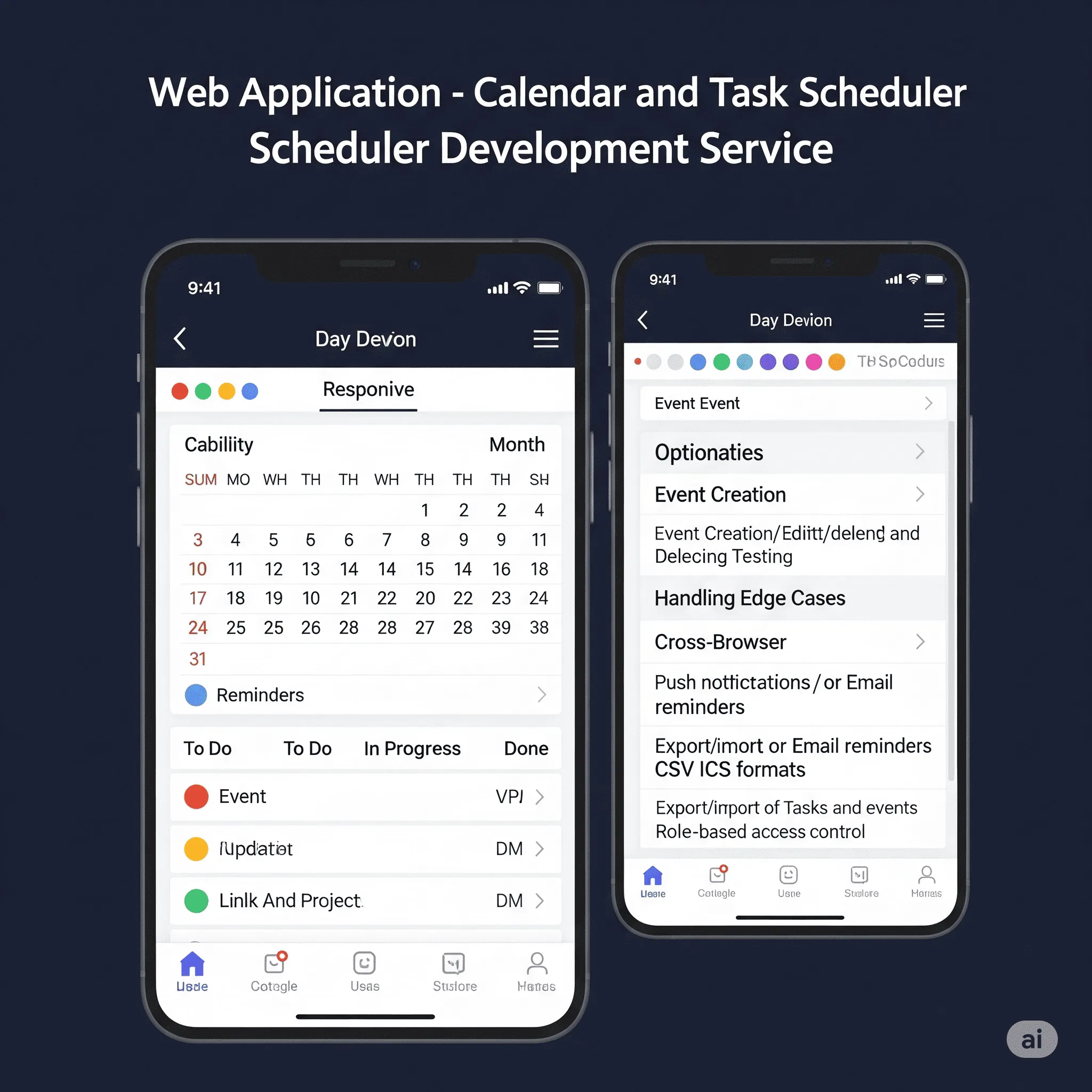 mobile preview of calendar showing compact event list and responsive day selector