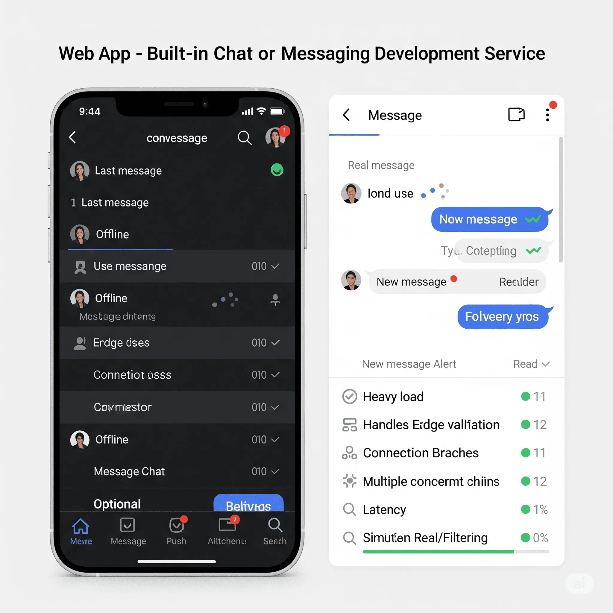 mobile preview of chat module with alert for new message received while app is in background