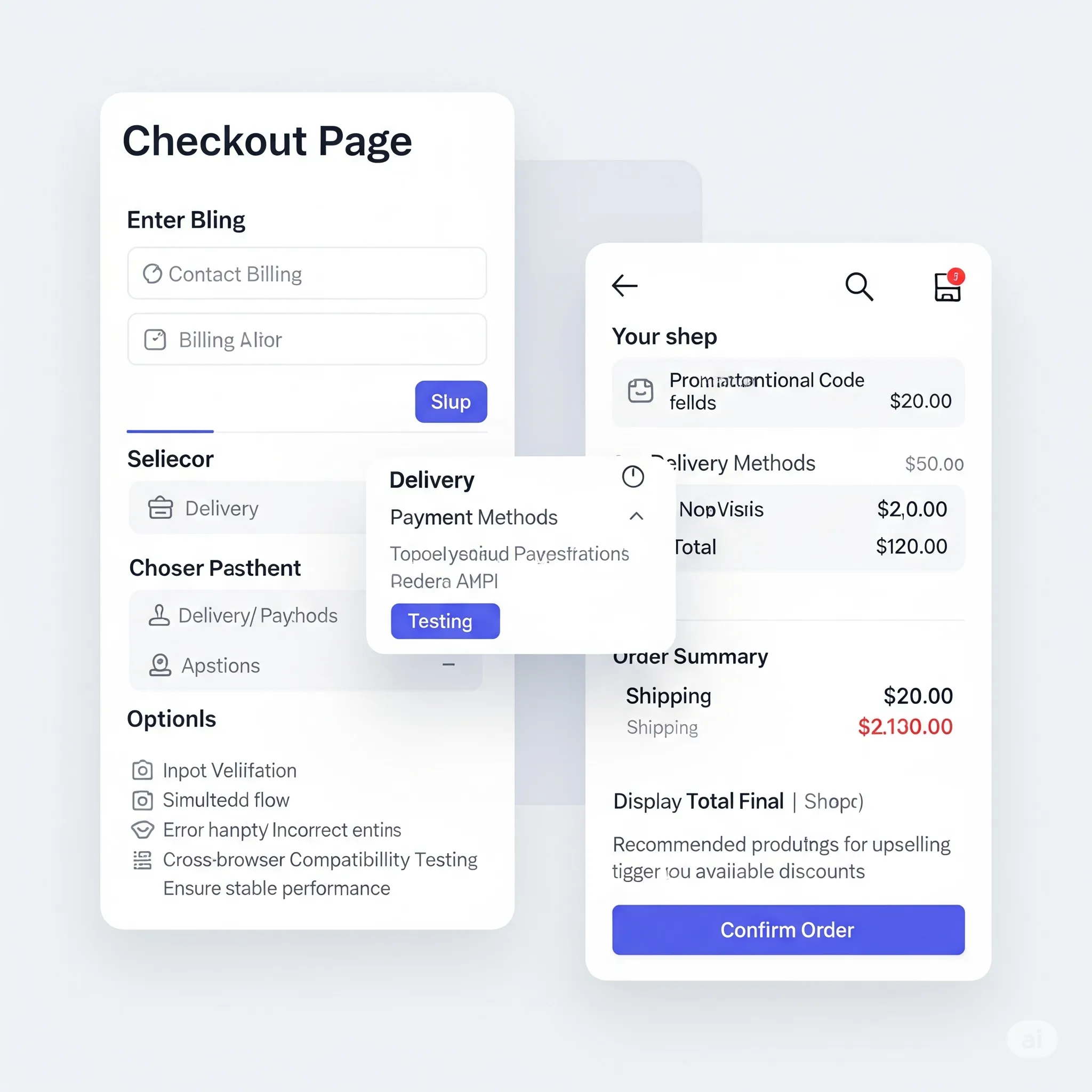 mobile view of checkout page with input validation and error messages for required fields