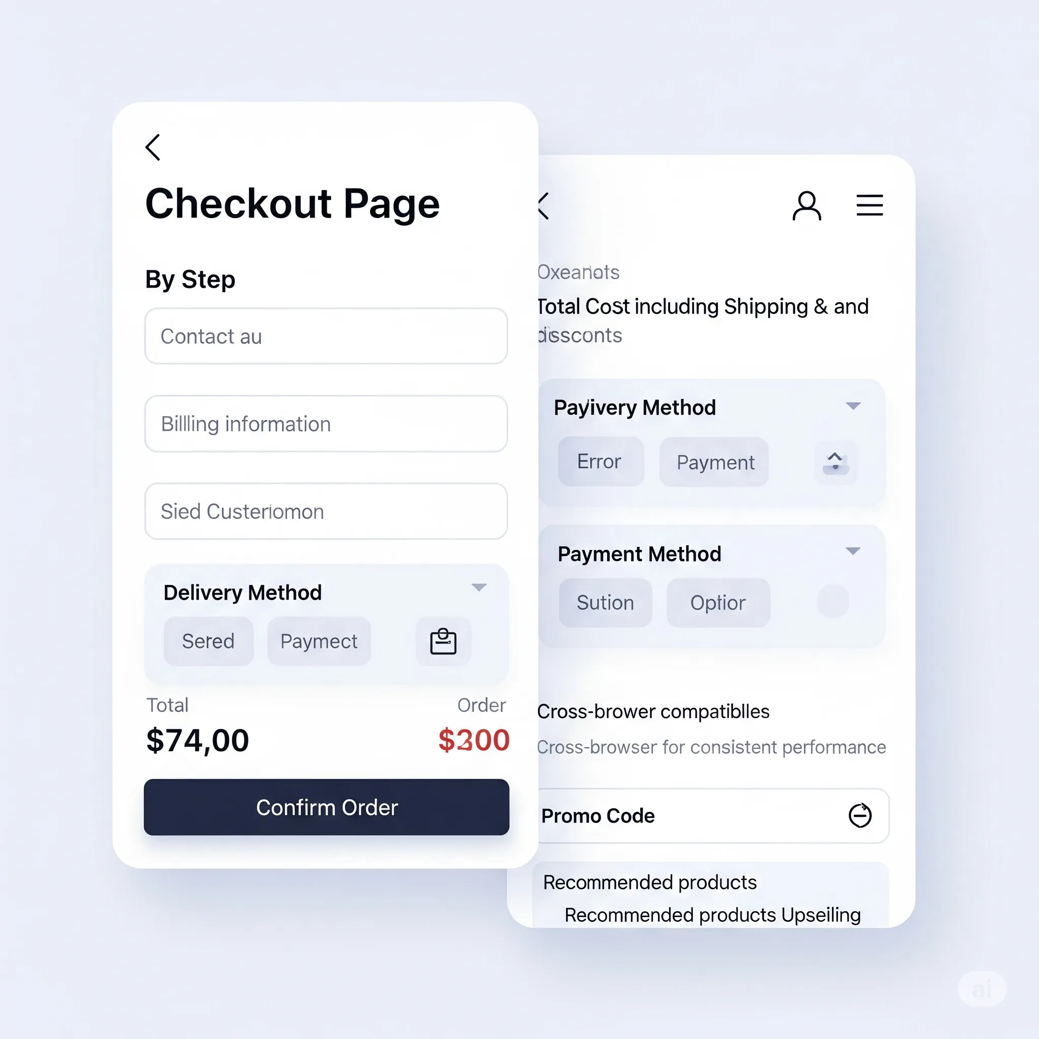 mobile version of step-by-step checkout form with easy input fields and optimized layout