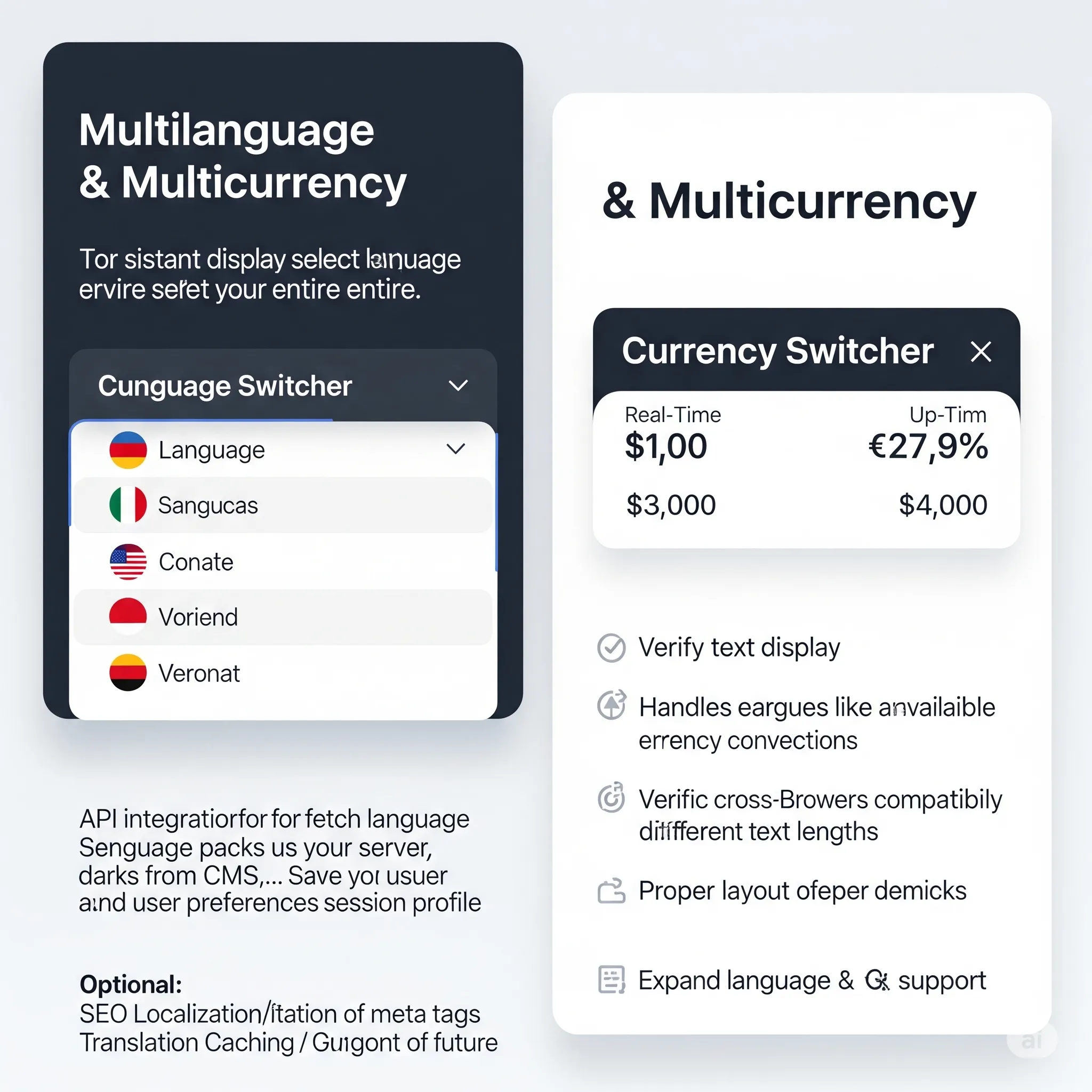 mobile interface showing automatic update of text, currency symbol, and date format after switching