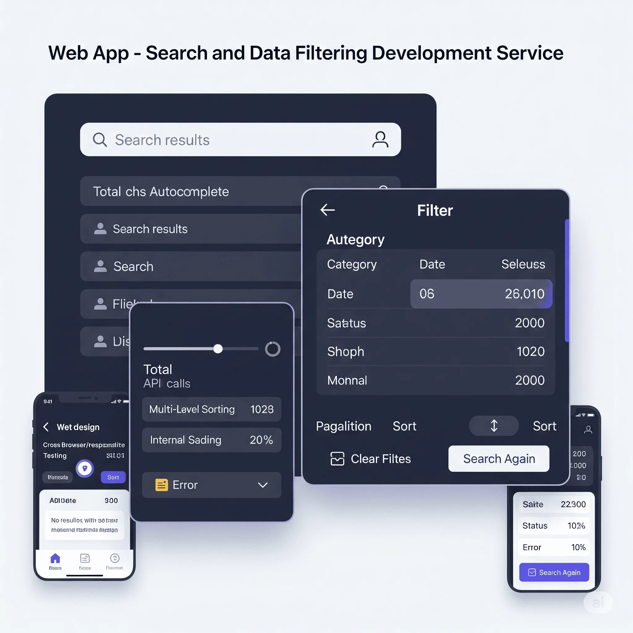 mobile screen showing slide-out filter drawer with date picker and category checkboxes