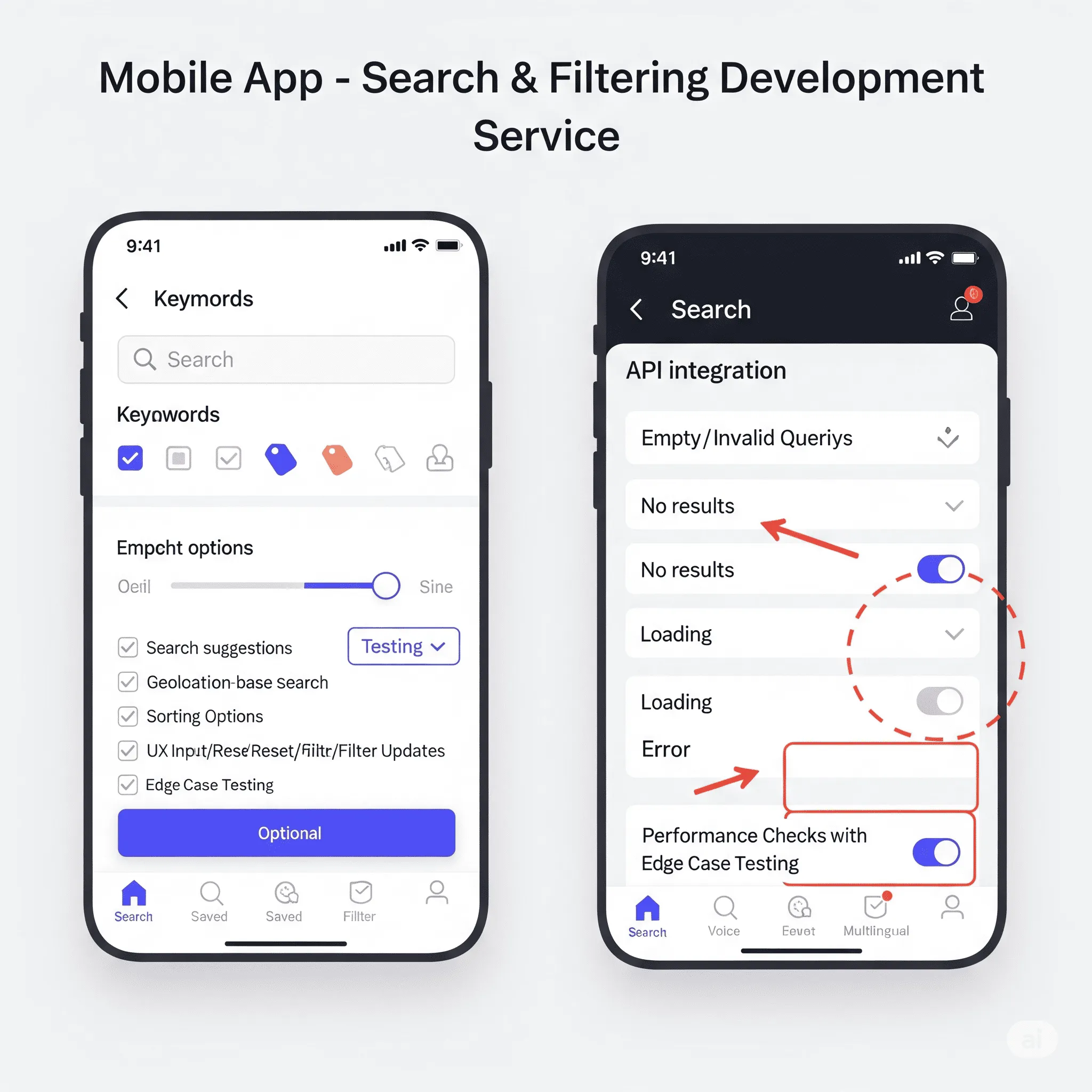 mobile UI with advanced filters using checkboxes and tag-based multi-selection for refined search