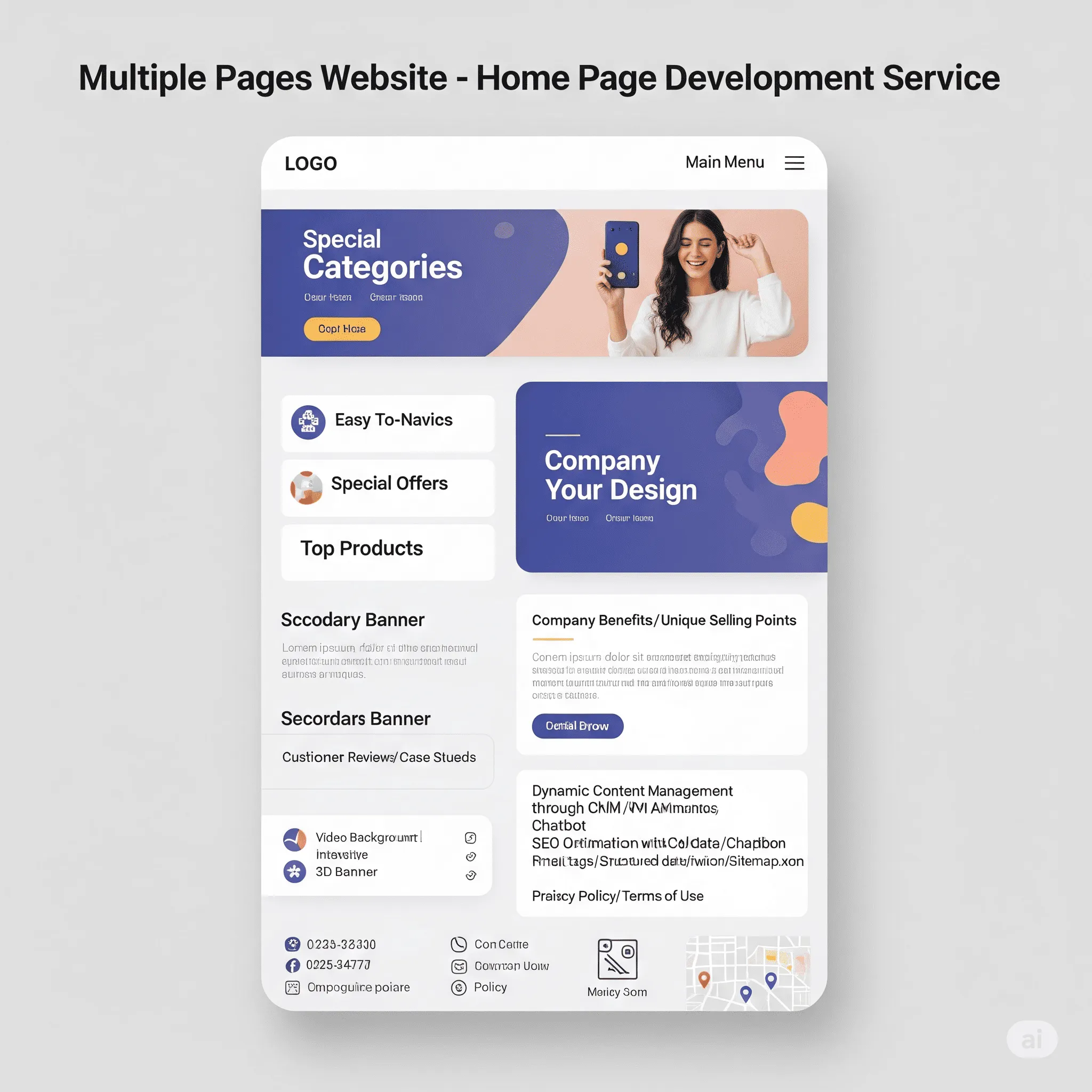 mobile view of homepage with touch-friendly category blocks and animated special offers section