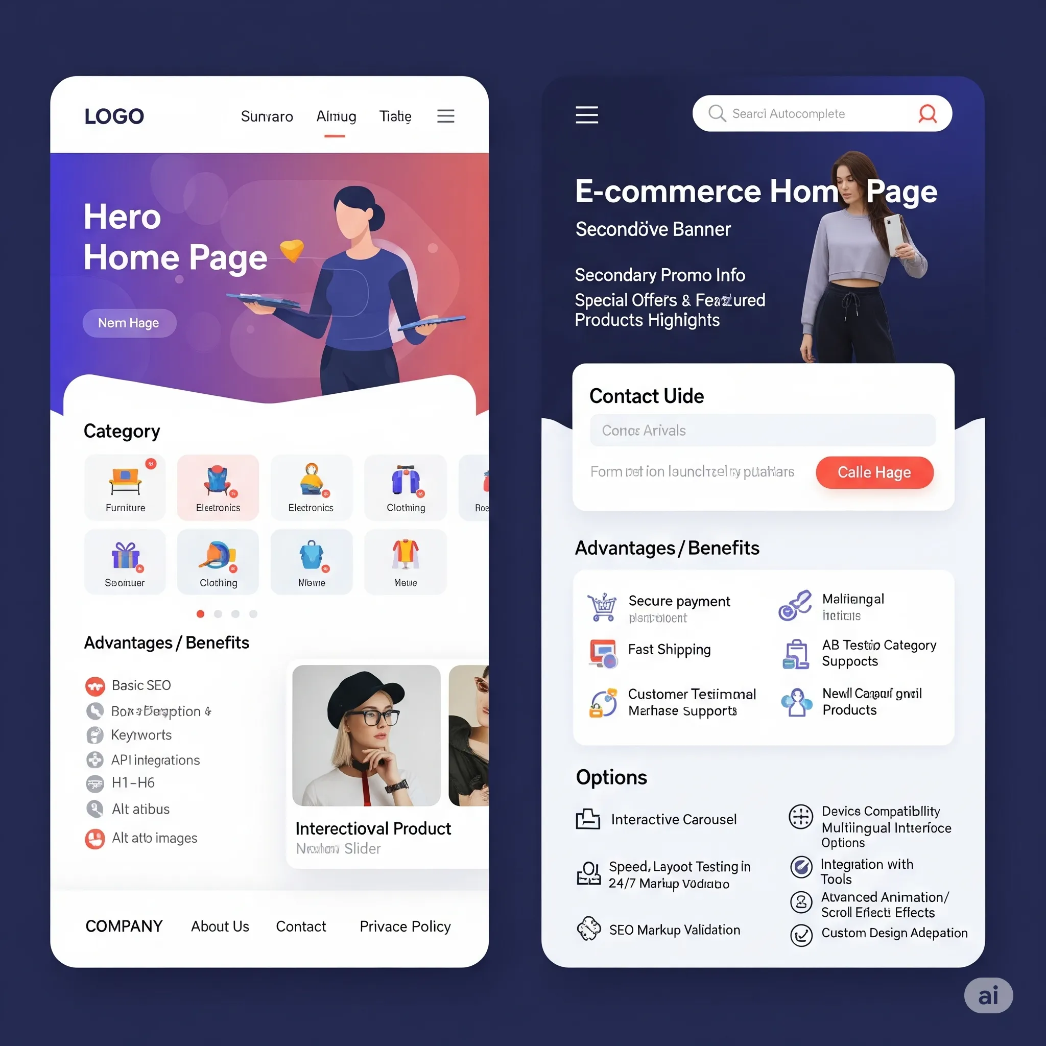 mobile view with multilingual header, responsive menu, and highlighted call-to-action block