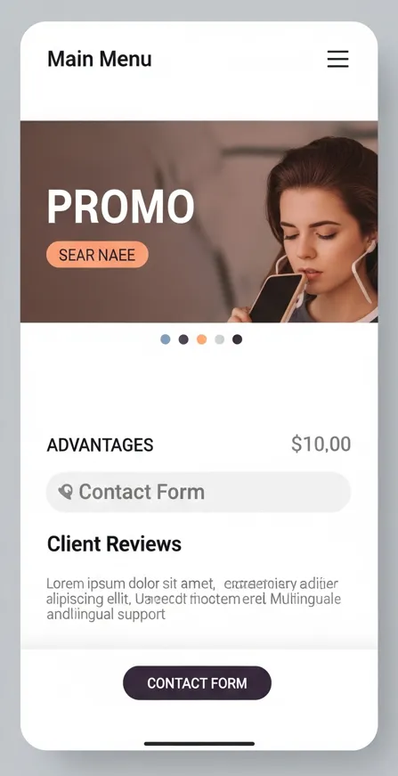mobile view of homepage slider with featured promotions and category navigation
