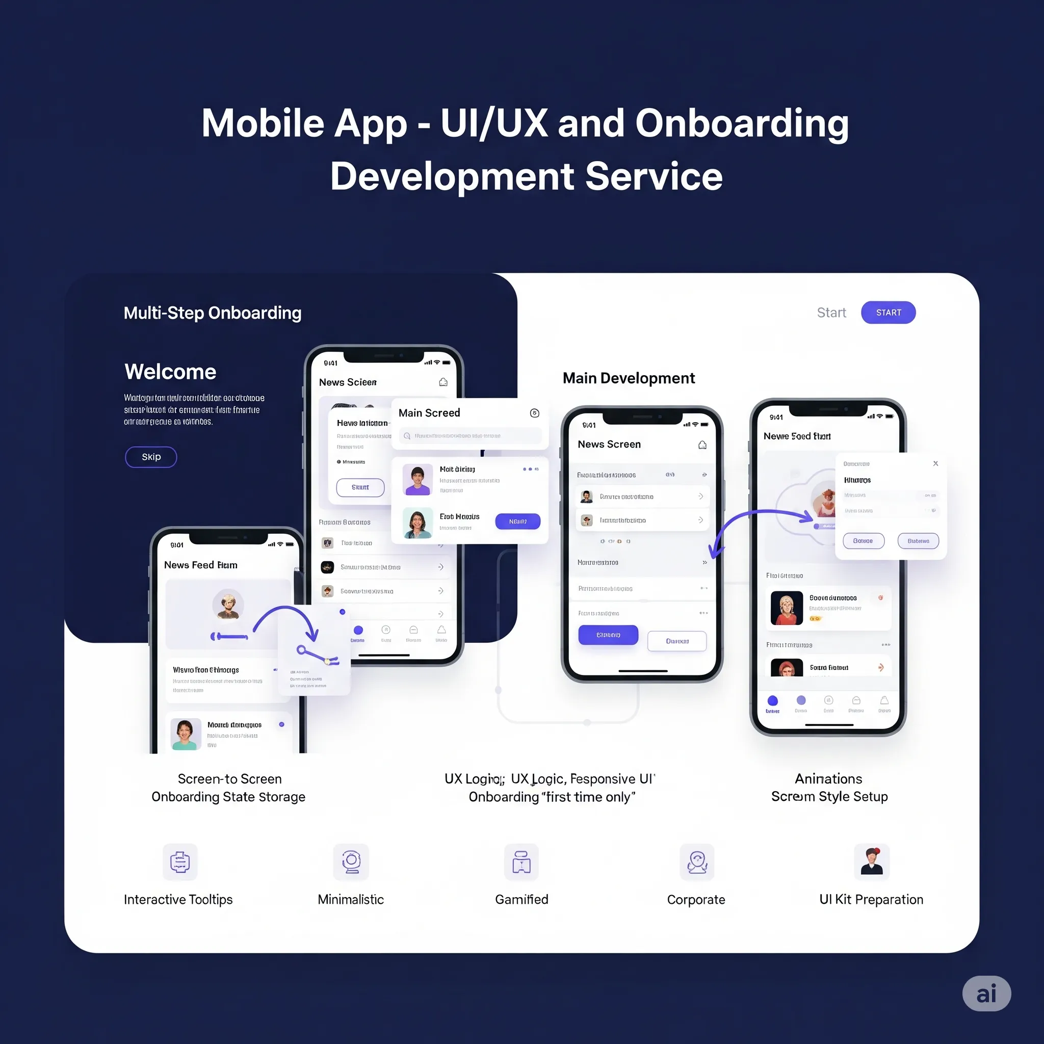 mobile view of main screen with dashboard layout, widgets, and clear visual structure