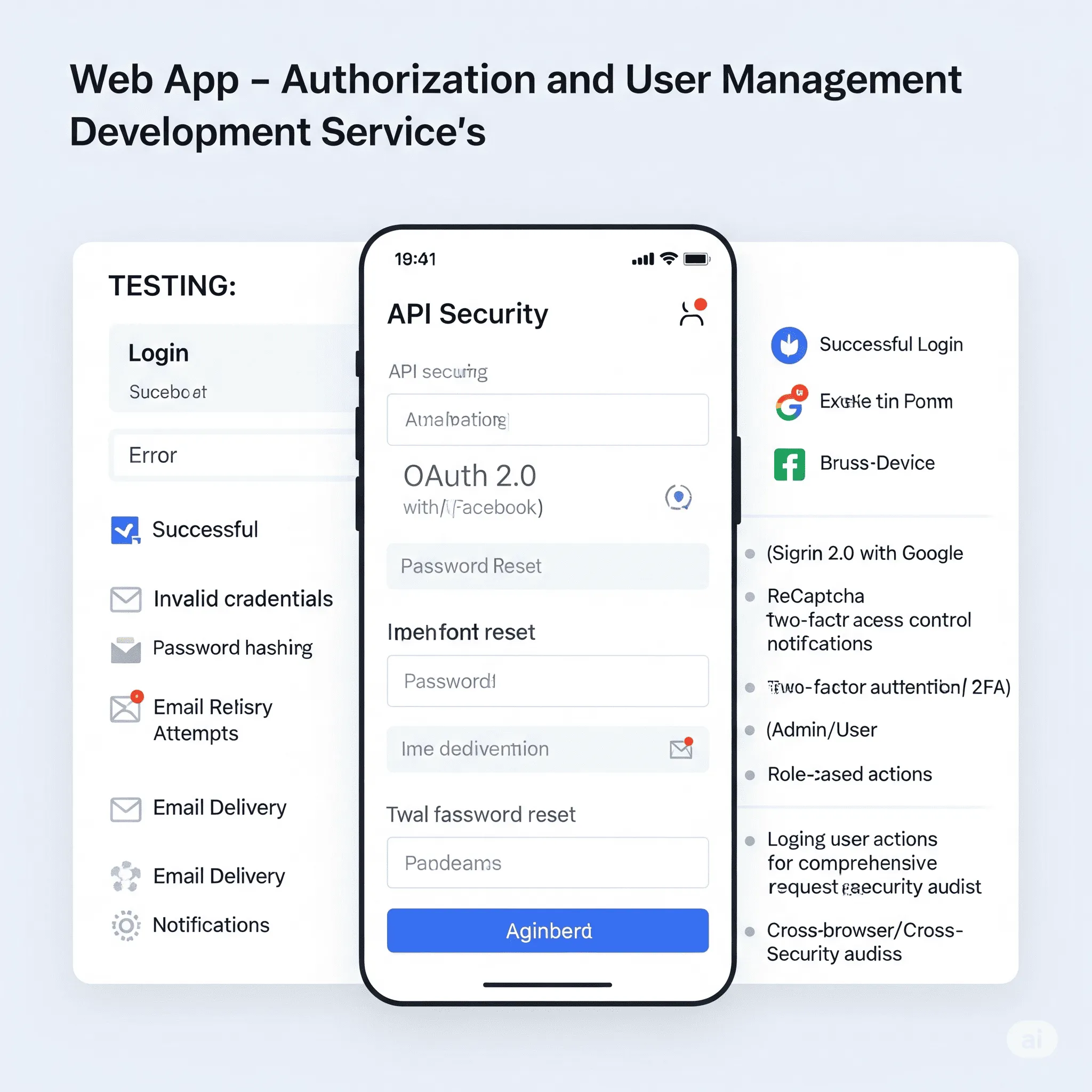 mobile preview showing OAuth login options with Google and Facebook buttons